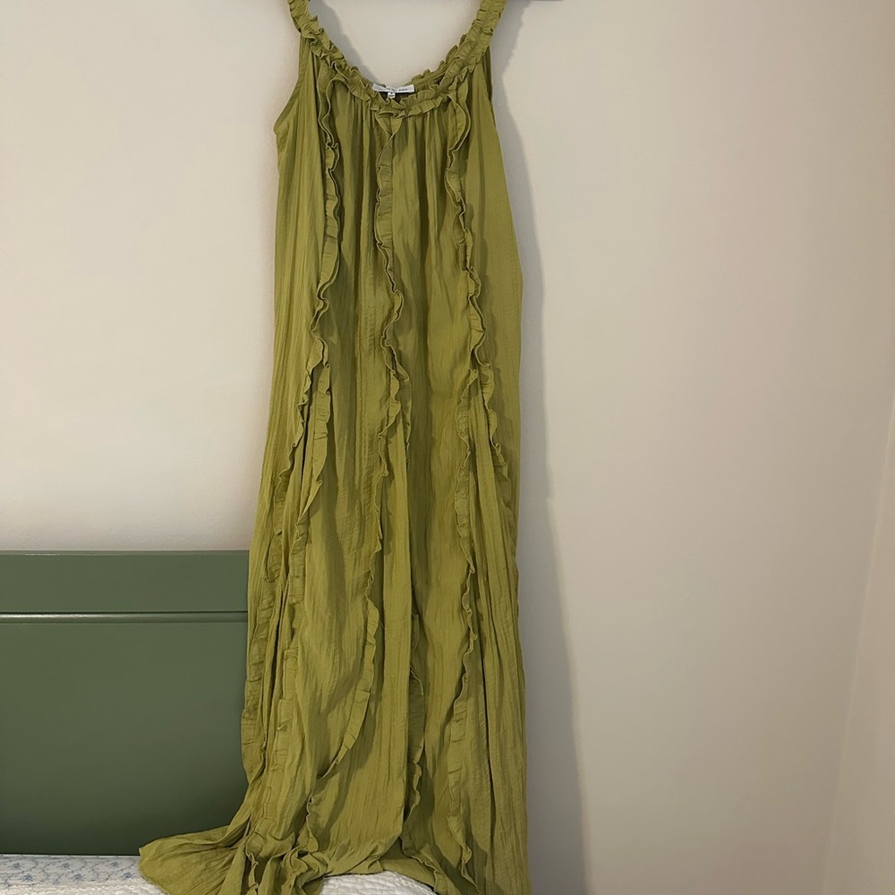 Jacqui E Olive Green Ruffled Maxi Dress